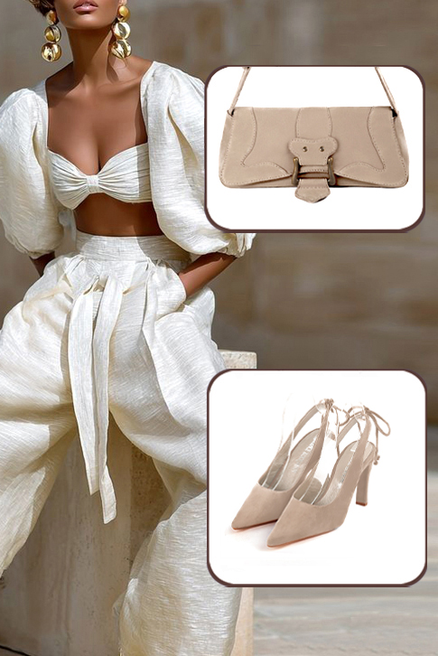 Dress slingback heels in tan beige leather with high slim heels and pointed toe - Top view
